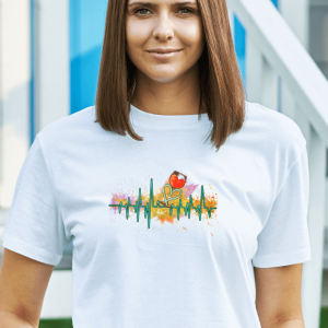 Vinski utrip s srcem, ženska bela majica