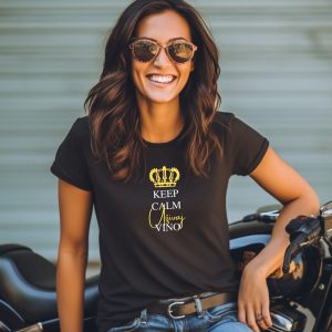 Keep Calm Uživaj VINO, ženska črna majica