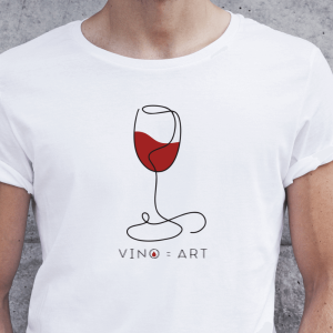 vino=art, moška bela majica