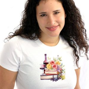 Vino in knjige, ženska bela majica
