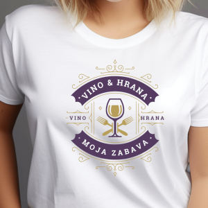 Vino & hrana - moja zabava, ženska bela majica