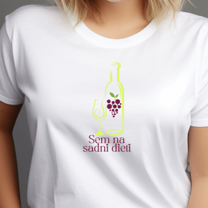 Sem na sadni dieti, ženska bela majica